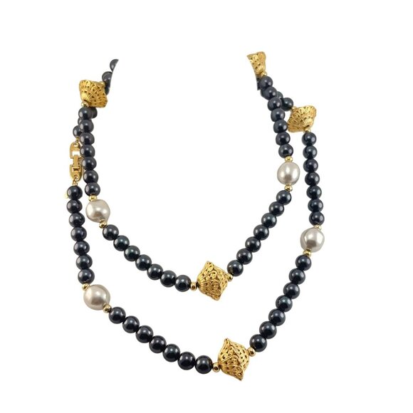 Vintage 1970s Napier Black Faux Tahitian & Grey Faux Baroque Pearls with Detaile - Picture 2 of 6